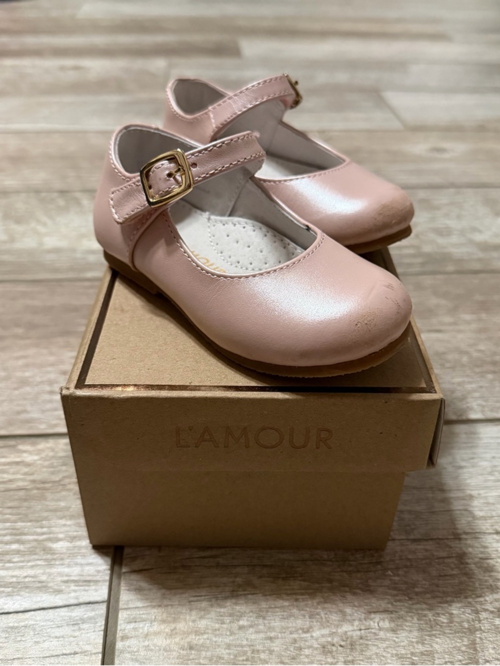 L'AMOUR Rebecca Special Occasion Flat Toddler Girls Sz 7 Pearlized Pink Leather